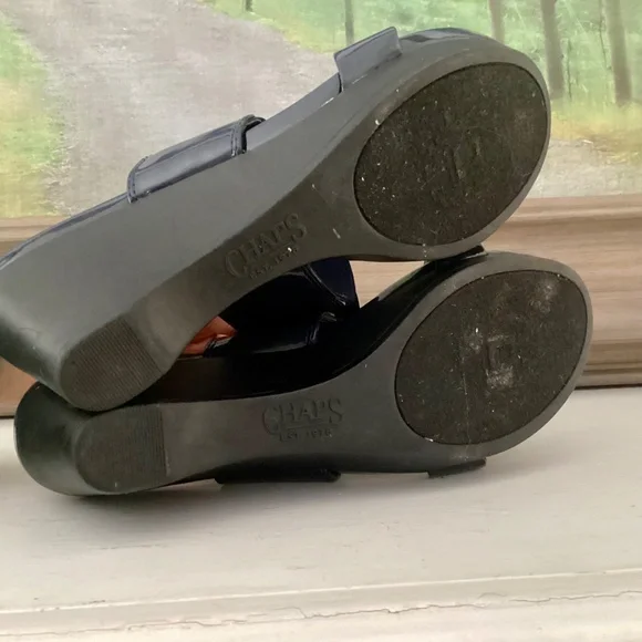 Chaps Shoes Women's Size 7.5 Navy Blue Slides Wedge Slip-on Sandals Elastic Top - Picture 10 of 10